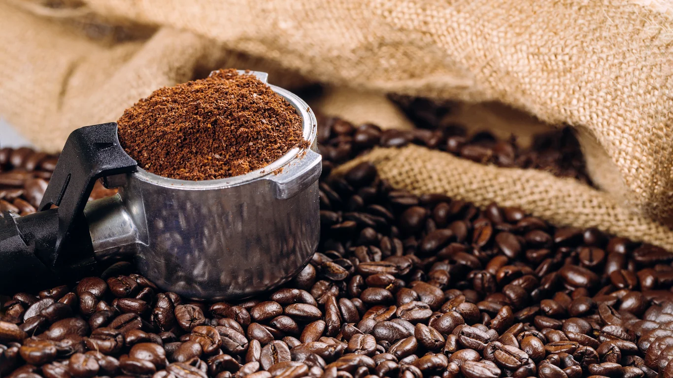 Panama specialty coffee - An Espresso Filled With Ground Coffee Top View Of