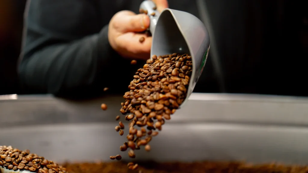 Panama specialty coffee - Close Up Of A Coffee Roasting Factory Worker Pours