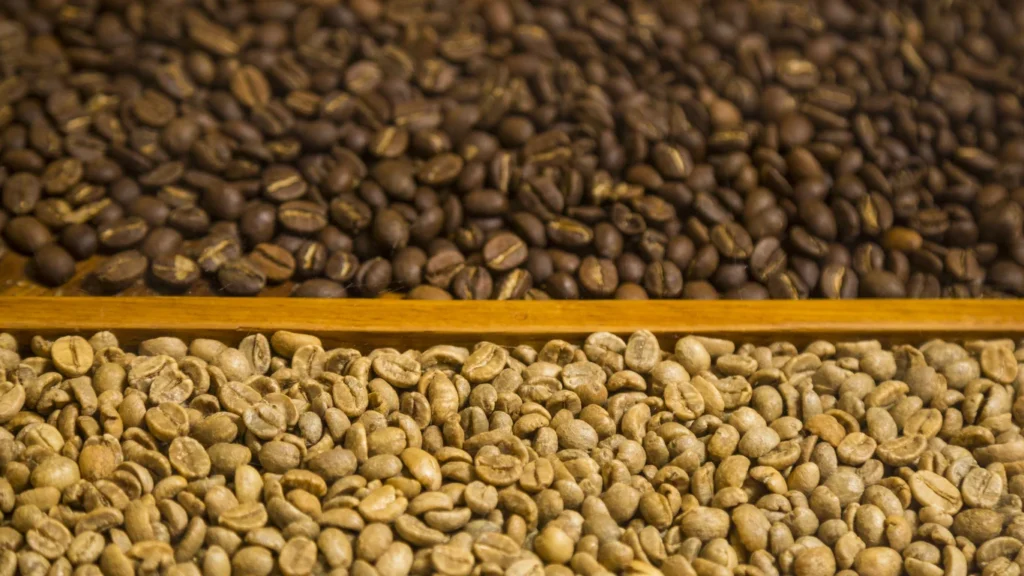 Panama specialty coffee - Close Up Two Types Coffee Beans Background