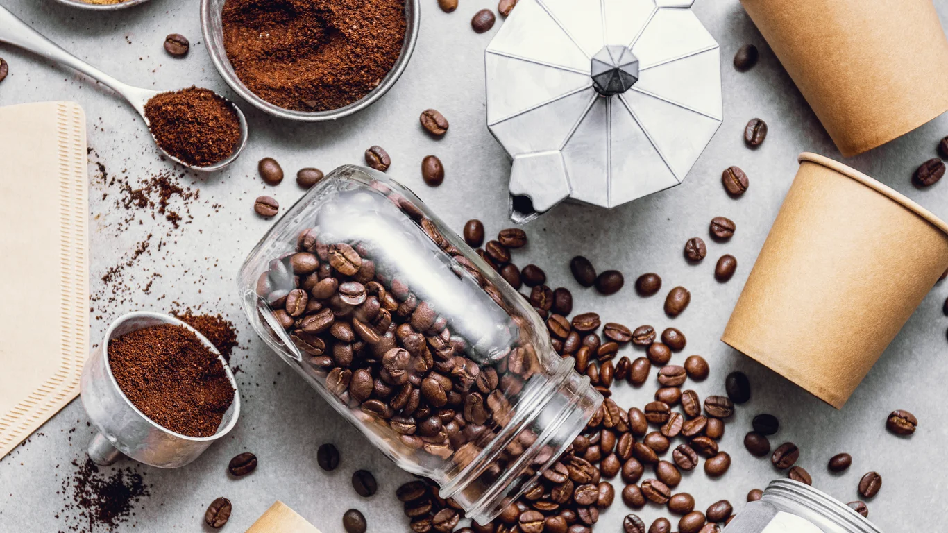 Panama specialty coffee - Coffee Beans And Grounds With Coffee Press