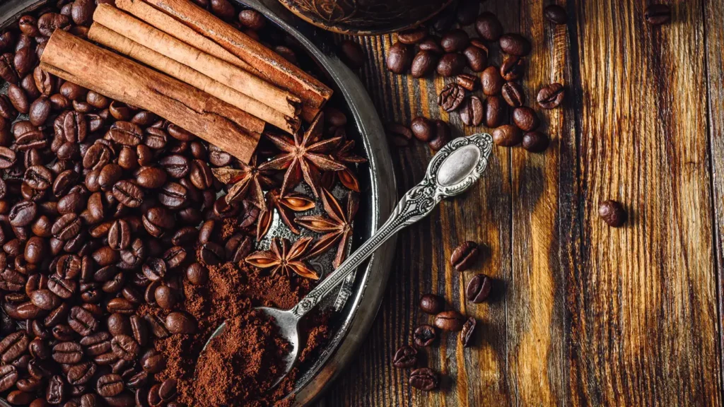 Panama specialty coffee - Coffee Beans Cinnamon And Anise On Wooden Table