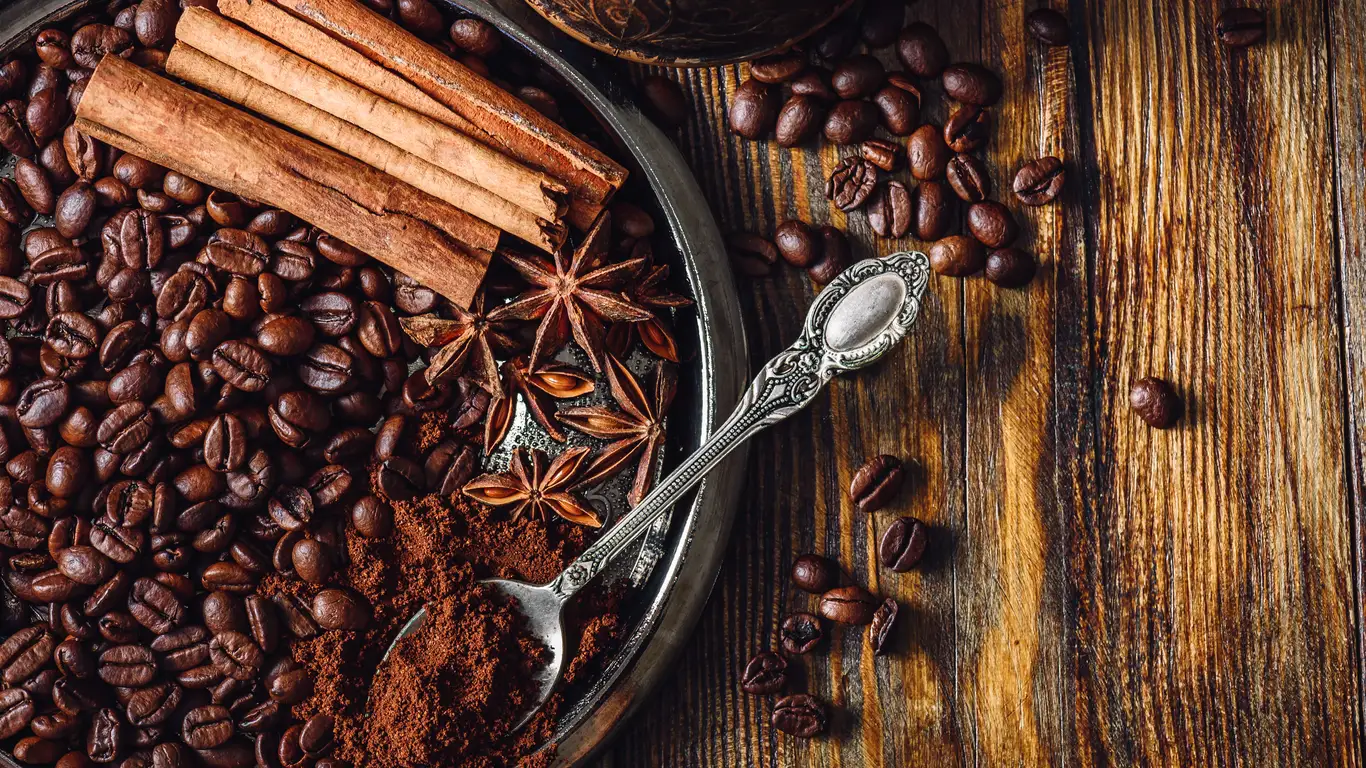 Panama specialty coffee - Coffee Beans Cinnamon And Anise On Wooden Table