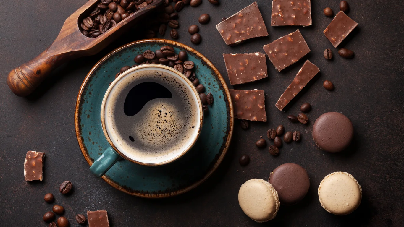 Panama specialty coffee - Coffee Chocolate And Macarons On Dark Surface
