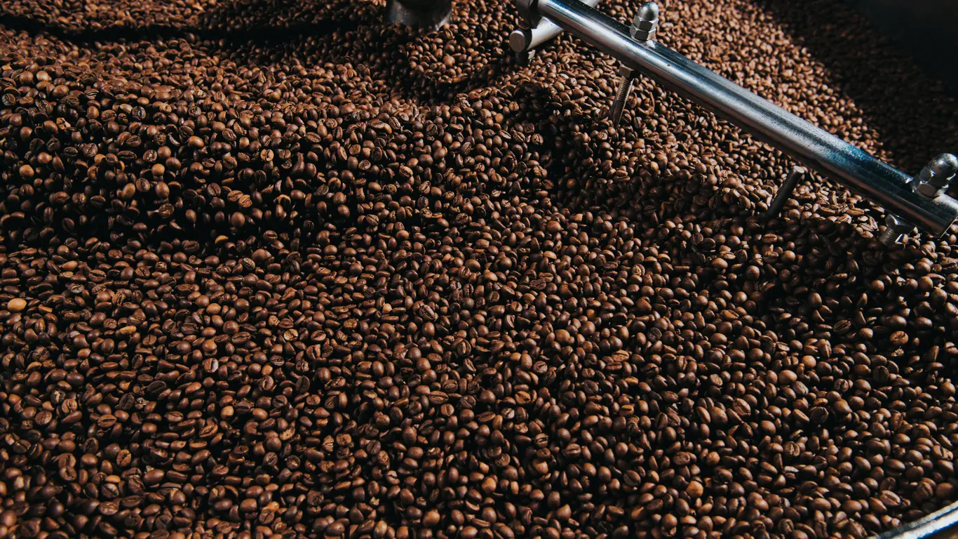 Panama specialty coffee - Roasted Coffee Beans In Roasting Machine Close Up
